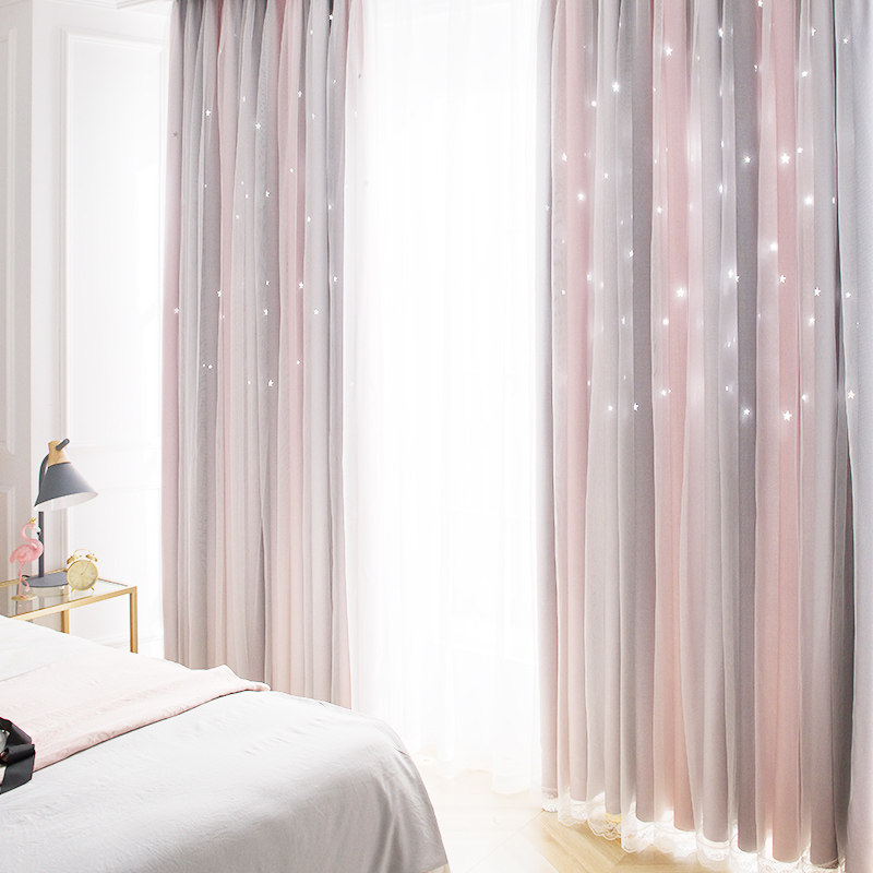 New Net red curtain blackout bedroom girl heart hook type double layer with yarn full princess wind dream curtain sunscreen cloth