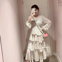 Spring and autumn 2021 new Korean chiffon polka dot dress cake skirt early autumn small fragrance shows thin foreign style super fairy