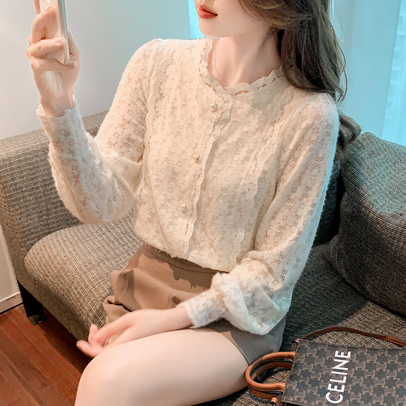 Plus velvet lace bottoming shirt women's autumn and winter inner wear 2022 winter new fashion foreign style small shirt long-sleeved warm top