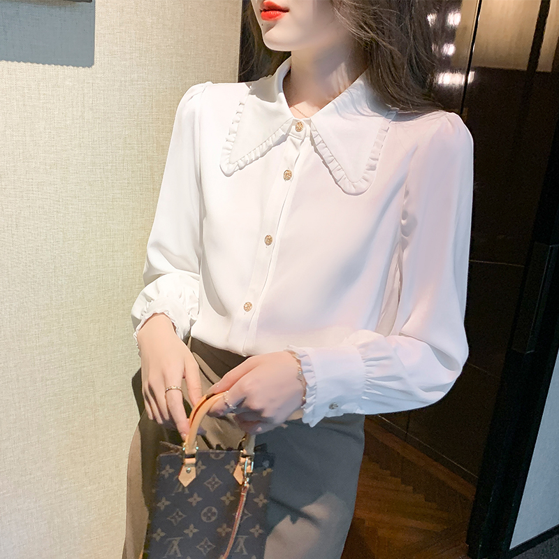 Spring - dressed French doll - collar ladies shirt in spring 2023 new design feeling small crowd - air snow spinning coat woman