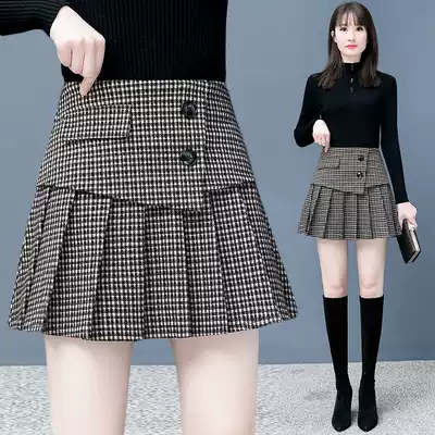 Woolen pleated skirt female 2021 new autumn and winter high waist Western style short skirt wild temperament A-line skirt female