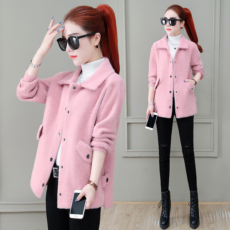 Early autumn casual short short women's coat 2022 new spring and autumn all-match imitation mink fleece cardigan top