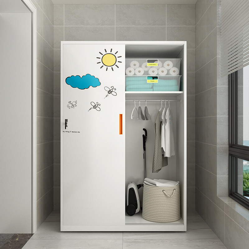 Ramen wardrobe Home steel Nordic mobile door containing cabinet bedding steel push-pull two-door cloak cabinet