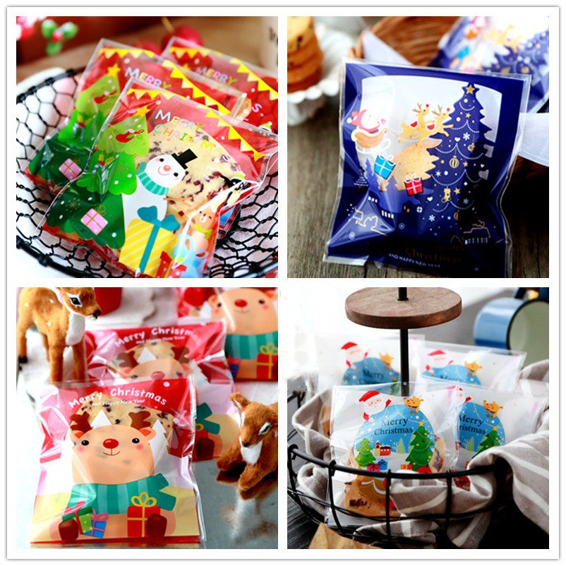 Christmas gift bag Multi-pattern Mix Color bag 10 * 10cm Candy Bag Opp Cookie Cookie Bag