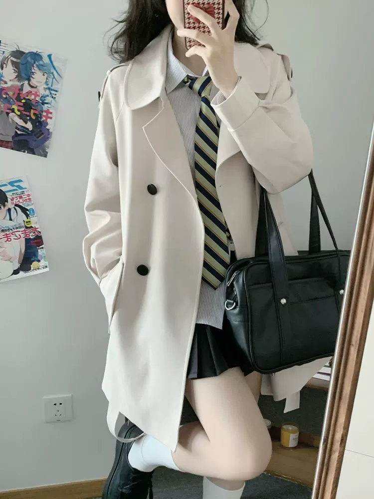 Студенческая плиссированная юбка, зимнее trench coat, цветная куртка, до середины икр, для подростков