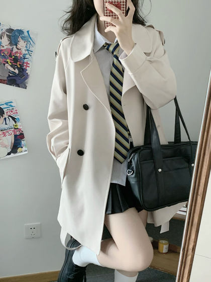 墨秋JK制服原创设计风信子中长款大衣日系学院风小个子风衣外套女