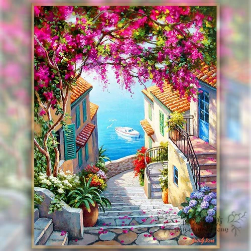 Вышивка крестиком 2025 новая полная вышивка гостиная самовышивка европейский стиль приморский городской пейзаж ручная работа алмазная живопись полный алмаз 5d