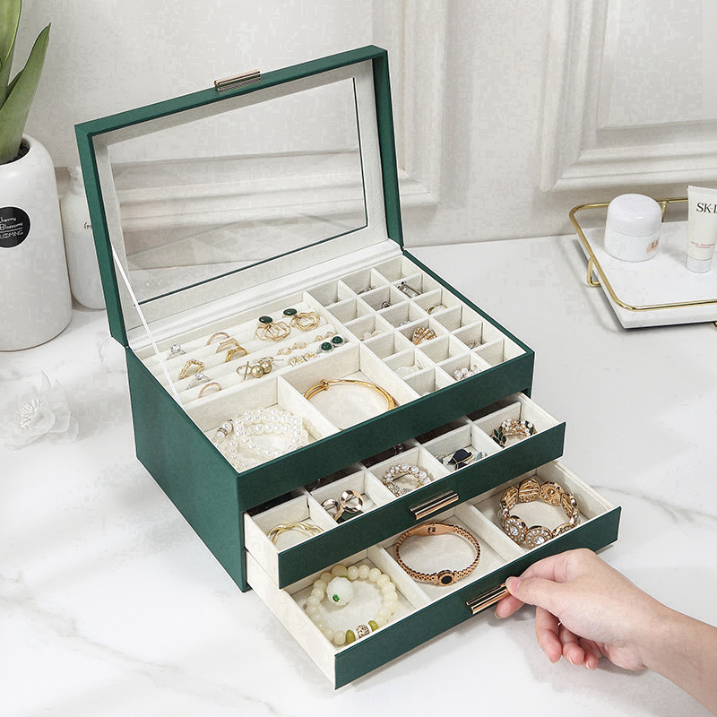 First Decorated Box Upscale Delicate Anti-Oxidation Earrings Ear Nail Bracelet Bracelet Large Capacity Ornament Transparent Open Window Containing Box 