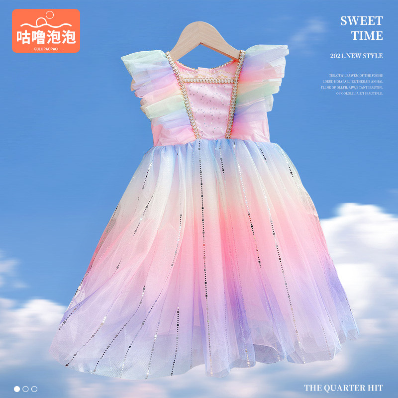 Girls princess skirt children's rainbow skirt with wings Aisha dress Aisha summer dress 2022 new western style skirt