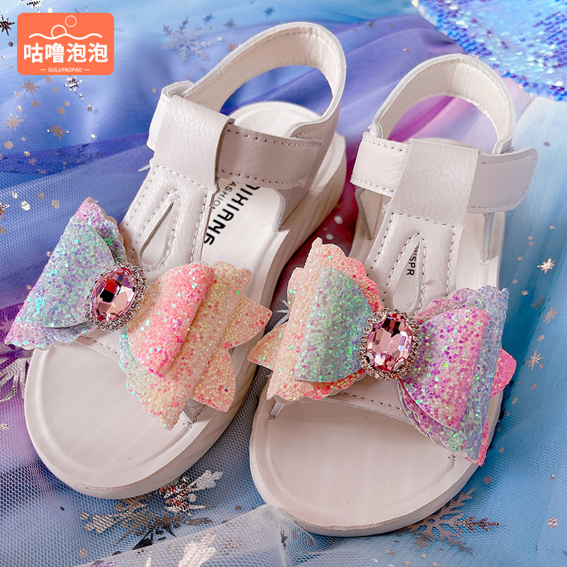 Girl sandals Summer children 2021 new children Fashion non-slip Soft bottom butterfly wings Iridescent Princess Shoes