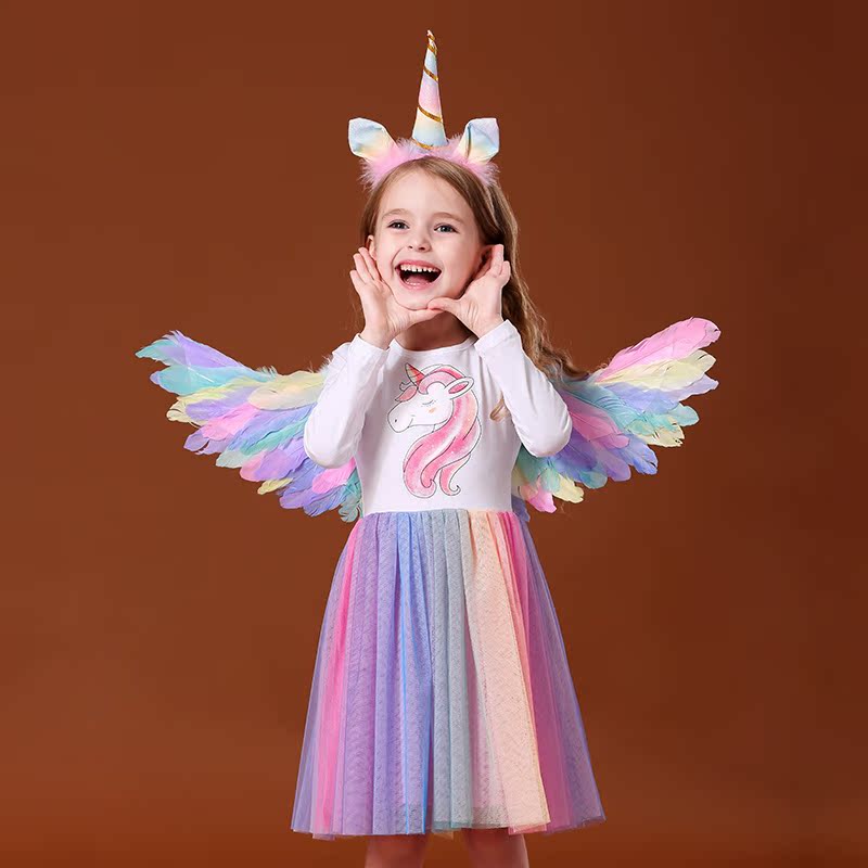 2020 trang phục siêu Tiên Cầu vồng váy New Year của cô gái mùa xuân dress New Little Girl của trẻ em.