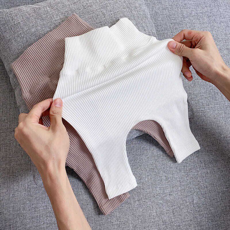 Korean Version Baby Spring Autumn Clothing Pure Cotton Outwear Inner Hitch Pants Young Children Long Pants Striped Pure Color Large Pp High Waisted Belly Pants
