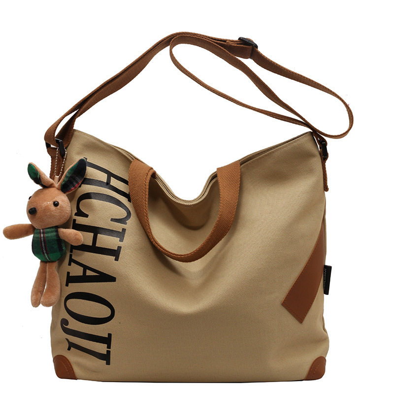 Japanese Style Large Capacity Canvas Bag For Women, Casual Versatile Shoulder & Crossbody Bag, College Student Tote Bag For Class And Commuting - Thumbnail 5