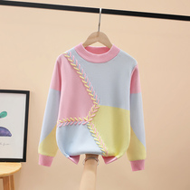 Girl Sweater Autumn winter 2021 New CUHK Knit Bottom Plus Suede Thickened Children Woman Great Boy Winter Thick Pure Cotton