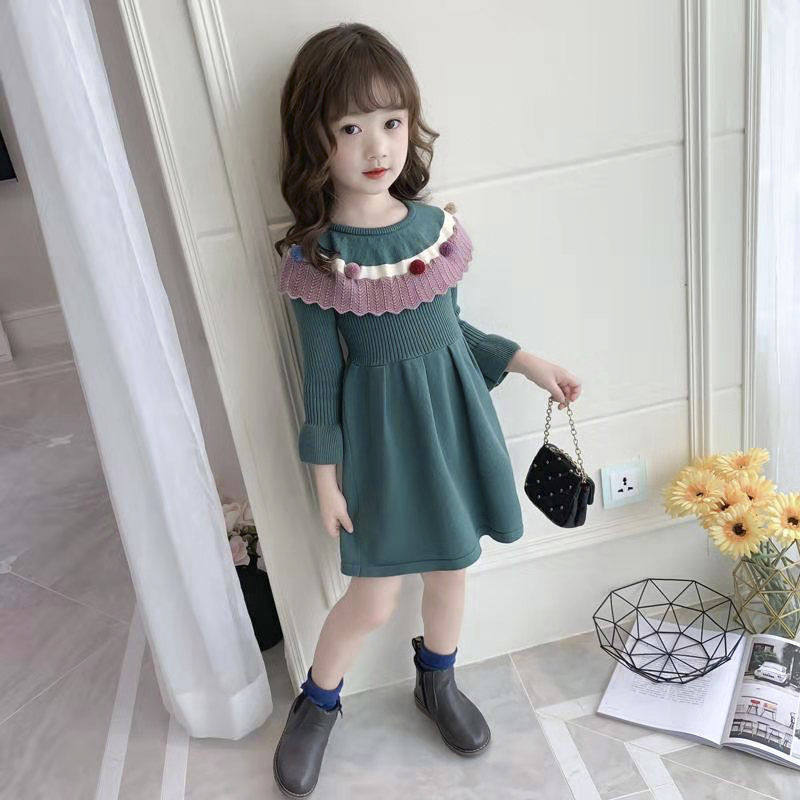 Girls sweater dress 2020 spring and Autumn new Western style girls long-sleeved knitted wool skirt children's princess skirt