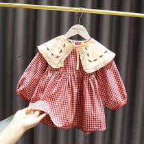 1-4 years old female baby cotton long sleeve dress female baby Autumn New 3 Girls cute collar dress