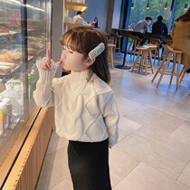 Girls autumn and winter New sweater thickened half high collar Korean sweater knitted sweater foreign baby wild warm coat