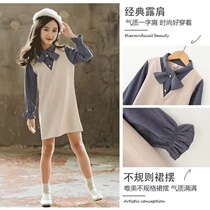 Girls dress Spring and Autumn New Style Fashion childrens princess dress in big children fake two-piece shirt long sleeve skirt