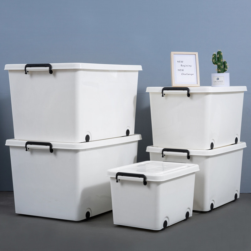 Fish storage box white plastic thickened clothing quilt finishing box storage box with wheels with covered large size