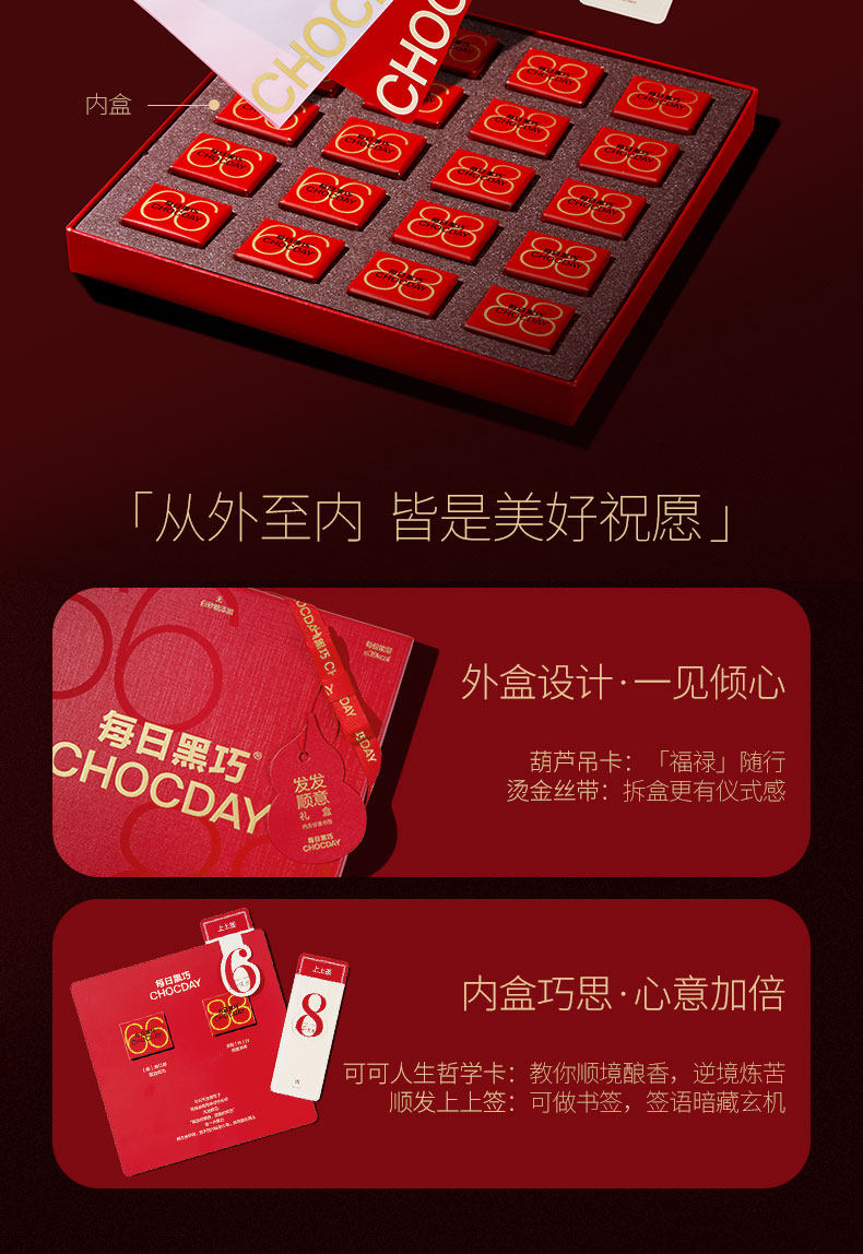 【中國直郵】 每日黑巧 發順意黑巧禮盒 純可可生日禮物伴手禮盒 130g