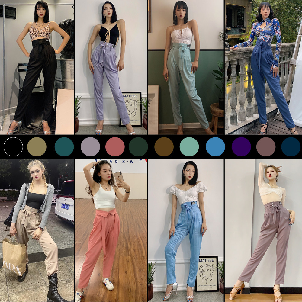 MLX new professional standard modern dance pants high-rise exercise pants mid-waist wrinkle pleated feet adult women's Latin pants