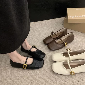 Black french retro versatile square toe shallow mouth flat shoes for women 2025 new spring and autumn small fragrance style mary zhen shoes Black french retro versatile square toe shallow mouth flat shoes for women 2025 new spring and autumn small fragrance style mary zhen shoes