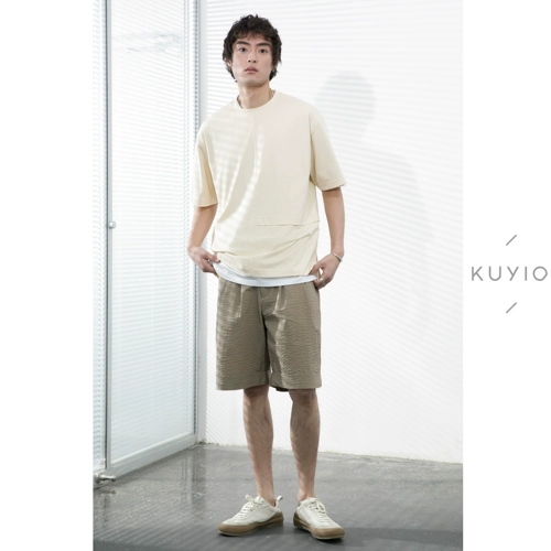 Kuyiou Summer/Ponterting Live Pages сгибание японское городское круглое шея на свободное хлопок тяжелый короткий короткий