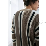 Kuyiou/Cityboy Plain Edge of the Bloombing Thefure Verticals Cround Neck Cotte Hotless Dlog -Sleeed Sweater Men