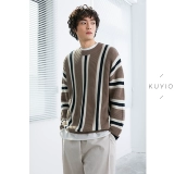 Kuyiou/Cityboy Plain Edge of the Bloombing Thefure Verticals Cround Neck Cotte Hotless Dlog -Sleeed Sweater Men