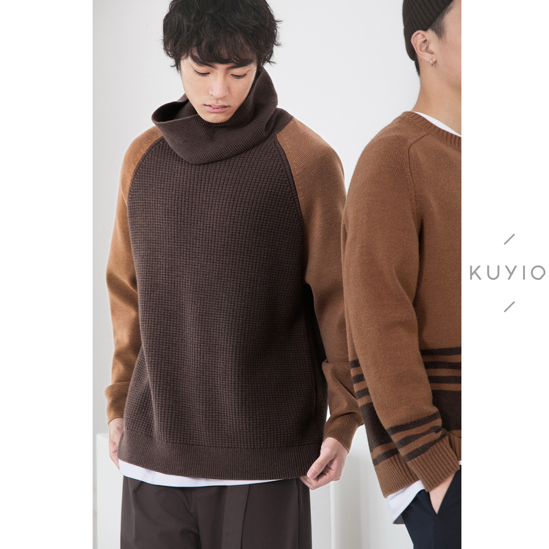 Kuyiou/Designer Style Korean Scarf-Style Turtleneck Waffle Camel Wool High-Neck Knitted Sweater for Men Kuyiou/Designer Style Korean Scarf-Style Turtleneck Waffle Camel Wool High-Neck Knitted Sweater for Men