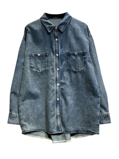 2023年秋季新款复古宽松牛仔衬衫女韩版休闲风长袖双口袋衬衣女潮