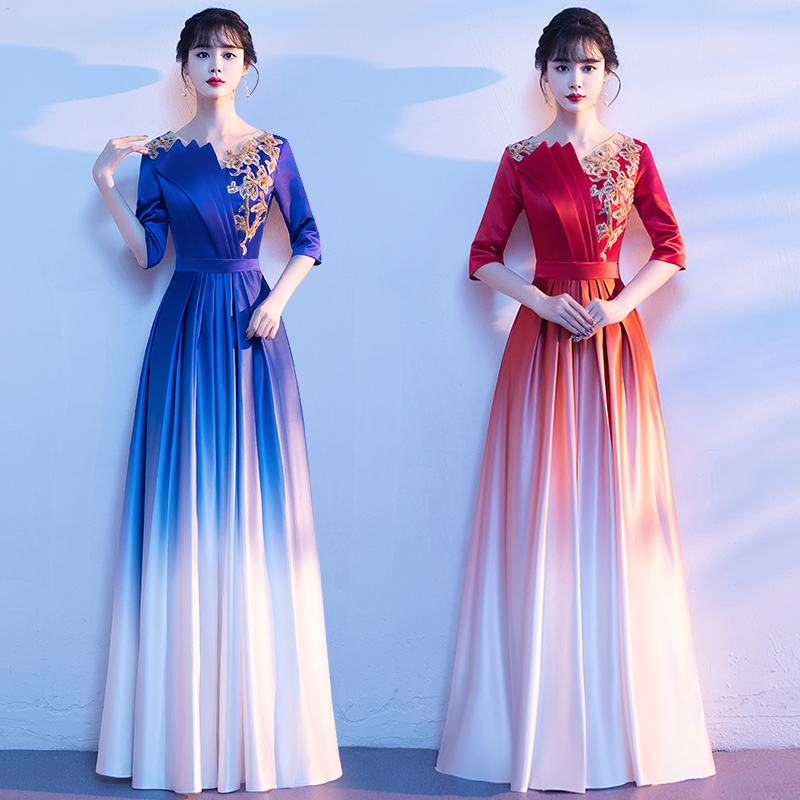 コーラスパフォーマンス衣装 レディース ロングスカート 2025年新作 合唱団歌唱コンテストパフォーマンス衣装 ソロスリムドレス