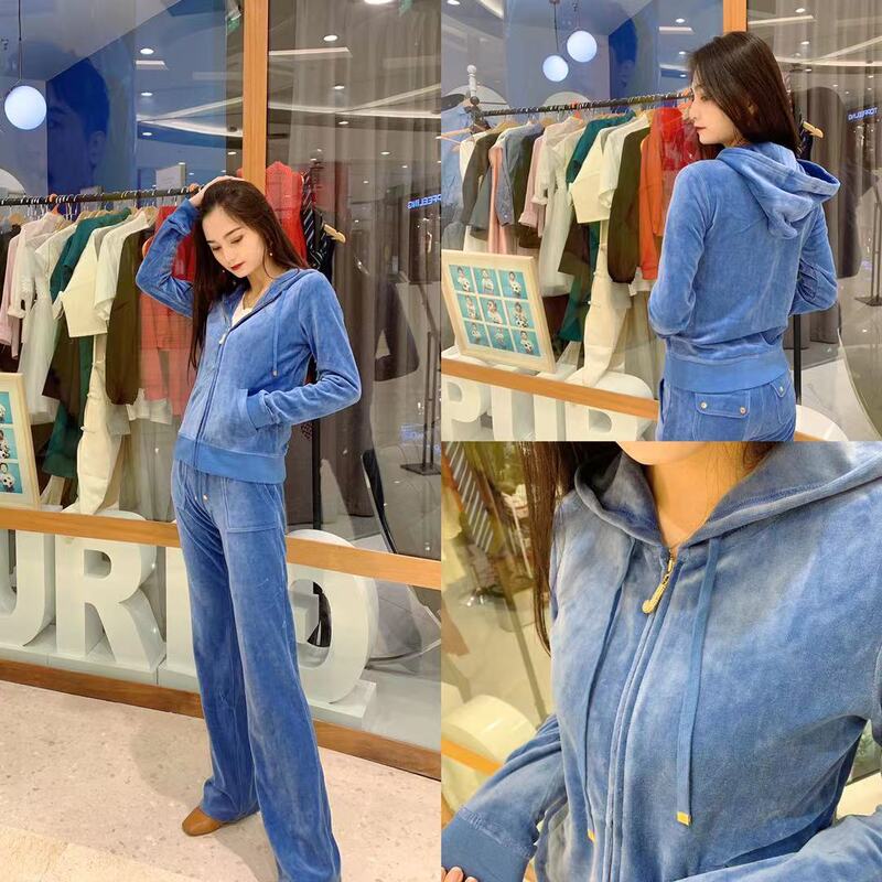 Juicy Autumn Velvet Gold Velvet Sports Suit for Women, Slimming Casual Two-Piece Set, Internet Celebrity Style with Drape Effect