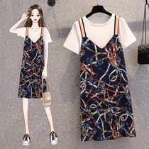 Pregnancy maternity dress 2021 summer dress new loose fashion Aging Slim Print Harnesses one-piece dress Two sets of summer tides