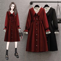 Pregnancy Woman Dress Autumn Winter New Big Code Fashion Temperament Lace Splicing Fake two Conspiculy Covered Meat A Words A Dress Skirt