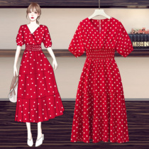 Maternity dress 2020 summer dress new trend fashion temperament goddess Fan Xian thin waist Chiffon polka dot dress