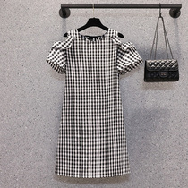 Pregnancy maternity dress 2021 summer dress new Korean version loose round collar black and white plaid dress cover with slim and reduced age