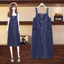 Pregnancy Woman Dress 2021 Summer New Ocean Air Relaxation Day Ensemble Retro Denim Braces for dress Trendy Tide