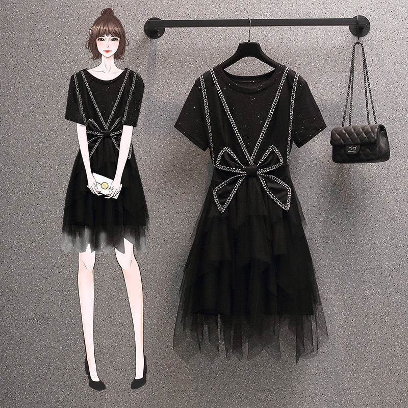 Maternity dress summer 2021 new French slim net red two-piece suit t-shirt fashionable pregnant woman summer dress