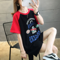 Super fire cec short sleeve t-shirt women cotton 2021 summer new large size loose fat mm medium length half sleeve coat tide