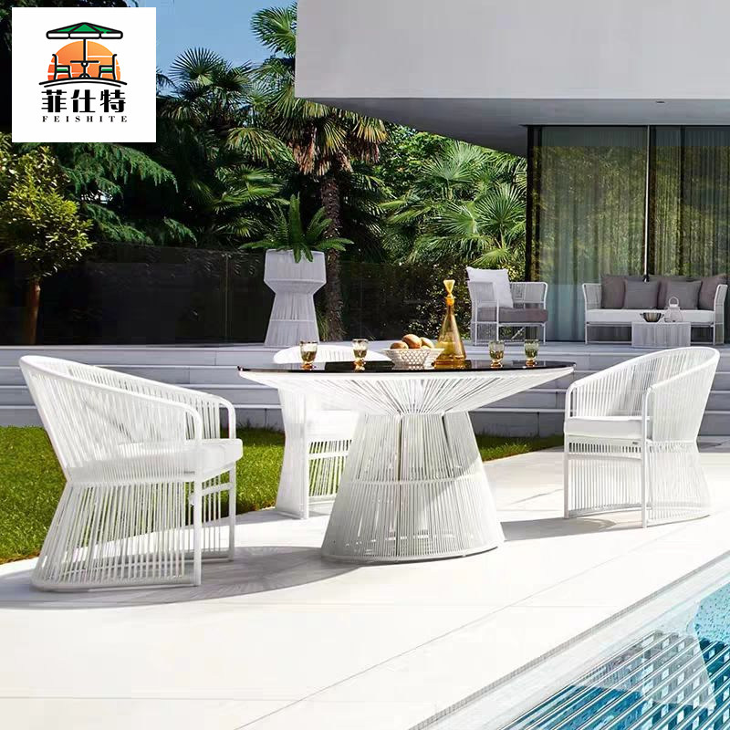 Outdoor Rattan Chair Tea Table Three Sets Balcony Leisure Garden Patio Milk Tea Shop Coffee Shop Outdoor Single Cane Chair