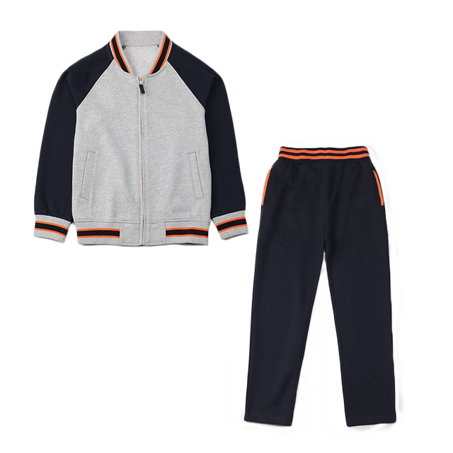 Boys Baseball Uniform Gray Zip Jacket British Style