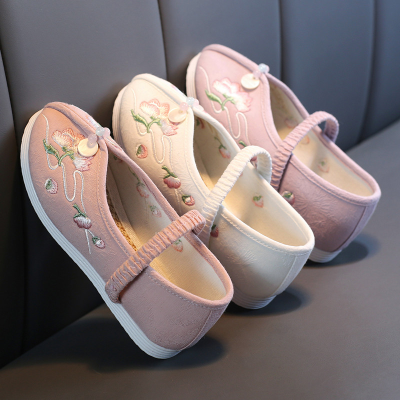 Children's new embroidered shoes girls Hanfu shoes spring ancient costume shoes Chinese style handmade shoes breathable retro princess shoes