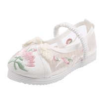 Girls sandals embroidered shoes Hanfu childrens shoes childrens summer breathable ancient style ethnic mesh old Beijing performance cloth shoes