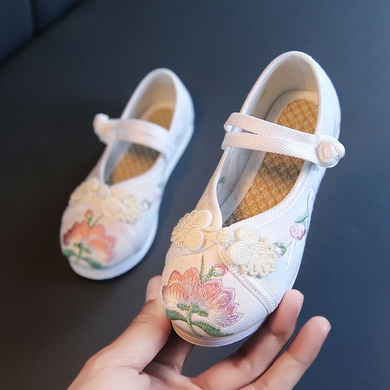 Old Beijing Children Cloth Shoes Hanfu Girl Embroidered Shoes National Wind Baby Princess Shoes Students Ancient Dress Performance Shoes
