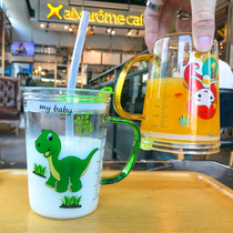 Childrens straw Milk Cup with graduated milk breakfast can be heated with lid leak-proof juice glass cup