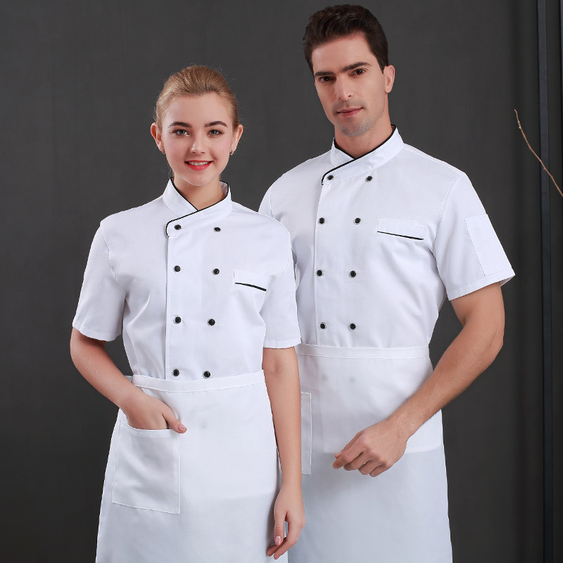 Custom chef clothing spring and summer clothes Short-sleeved female barbecue shop back kitchen canteen catering uniform printed chef clothing