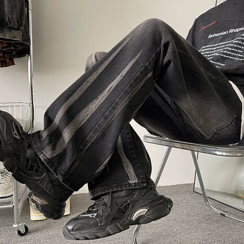 Осенние весенние джинсы, штаны, в американском стиле, изысканный стиль, свободный прямой крой