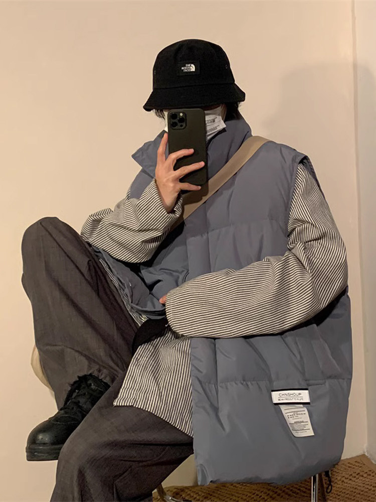 OVERSIZE COTTON VEST MENS WINTER THICKENED WARM COTTON JACKET VEST AMERICAN SHOULDER HORSE CLIP TIDE BRAND