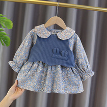 Female Baby Spring Autumn Ocean Air Skirt Han Edition Children Vest Dress Baby Spring Clothing Dress Knitted Waistcoat Dress